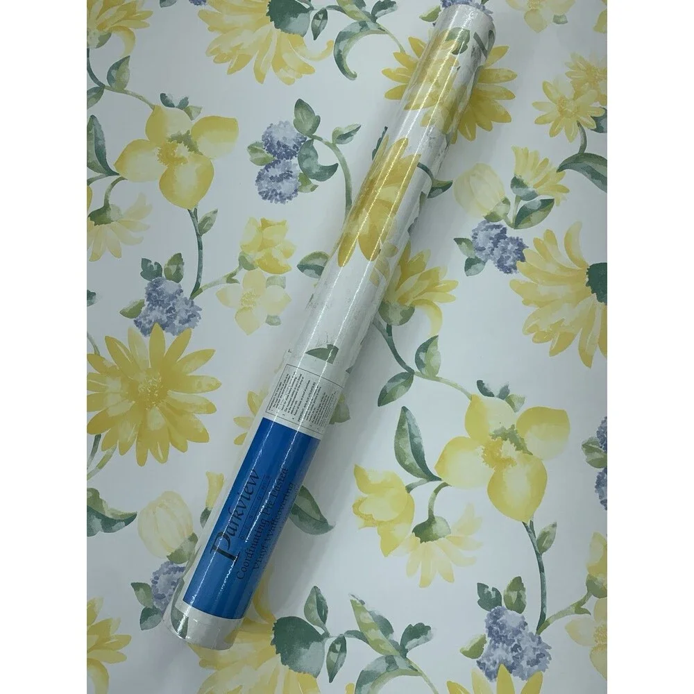 Vintage Wallpaper Floral Yellow Flowers on White Background.